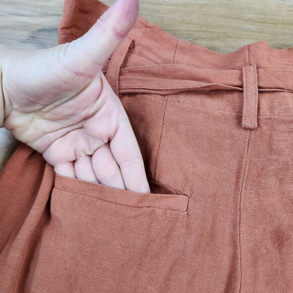 🔸️Madewell Rust Linen Blend Belted Paperbag Pants Size 4 - Picture 11 of 16